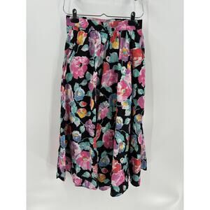 Mandy Vintage Skirt Womens XS Small Black Floral Ruffles Pockets Knee Length